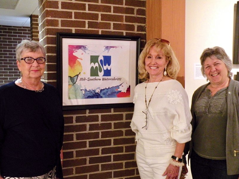 Among those attending the opening reception of the 49th annual Mid-Southern Watercolorists Juried Exhibition on April 12 are, from left, Sandra Marson of Jacksonville, Charlotte Rierson of Fairfield Bay and Luanne Stone of Gepp. The exhibit will remain on display through July 7 in the Trinity Gallery at the Historic Arkansas Museum in Little Rock.