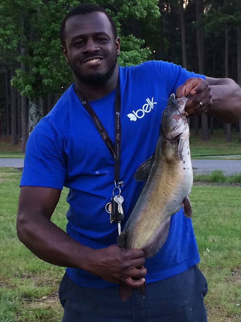 Isaac Anderson of Sherwood caught and released this catfish Tuesday on a tube jig at Lake Willastein in Maumelle.