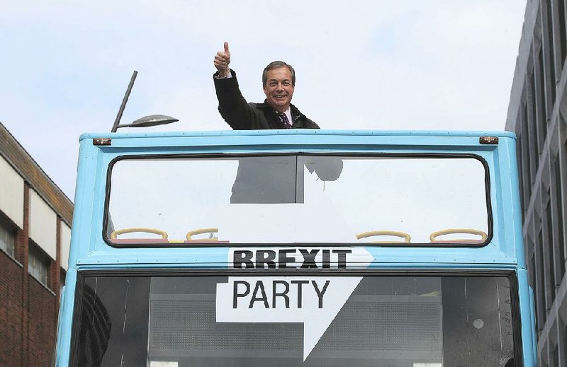 Nigel Farage, leader of the newly formed Brexit Party, hits the campaign trail Saturday in Sunderland, England, ahead of Euro- pean elections.