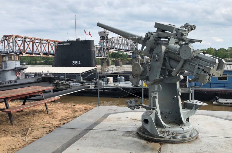 The 3-inch, 50-caliber (Mark 22) gun onshore at the Arkansas Inland Maritime Museum in North Little Rock is believed to have been used in anti-aircraft gunnery training at Camp Robinson. It was manufactured in 1943. (Arkansas Democrat-Gazette/CELIA STOREY)
