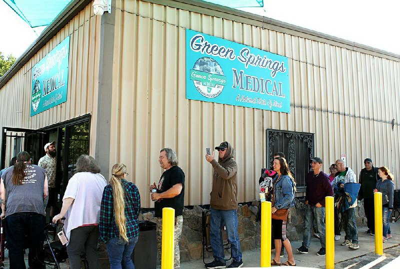 About 70 people were in line outside Green Springs Medical, a marijuana dispensary on Seneca Street in Hot Springs, when it opened after 8 a.m. on May 13. The dispensary was one of two to open in the state over the weekend; the other, Doctor’s Orders RX, also is in Garland County. 