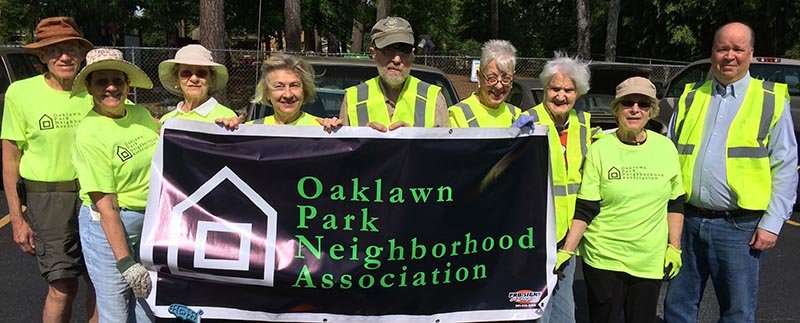 Submitted photo NEIGHBORHOOD CLEANUP: Members of the Oaklawn Park Neighborhood Association, from left, Ken Freeman, Gail Greenberg, Nolene Richards, Margaret White, Sandy Scott, Tracy Freeman, Pearl Campbell, Lynda Miller and Mark Toth, picked up litter in a portion of the neighborhood on Saturday, April 27. The cleanup area was from Crestwood Street north to West St. Louis, west to Third Street including the Meadowbrook area, and back to Crestwood. Anyone living within the boundaries of the association, from Central Avenue to Seventh Street and from West St. Louis to Vineyard Street, are welcome to join. An annual meeting is held in January to plan events for the coming year. Events this year include the annual litter pickup, a neighborhood barbecue in June or July, and an annual yard sale fundraiser in October. The annual meeting will also include a speaker of interest to the area, election of officers, and annual dues collection, which are $10 per person annually. The next meeting is scheduled for 4-6 p.m. Jan. 12, 2020.