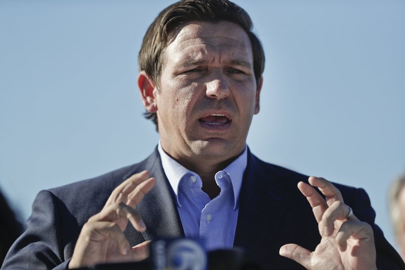In this Jan. 29, 2019 file photo, Gov. Ron DeSantis speaks about his environmental budget at the Everglades Holiday Park during a new conference in Fort Lauderdale, Fla. Russian hackers gained access to voter databases in two Florida counties ahead of the 2016 presidential election, DeSantis said at a news conference Tuesday, May 14. (AP Photo/Brynn Anderson, File)
