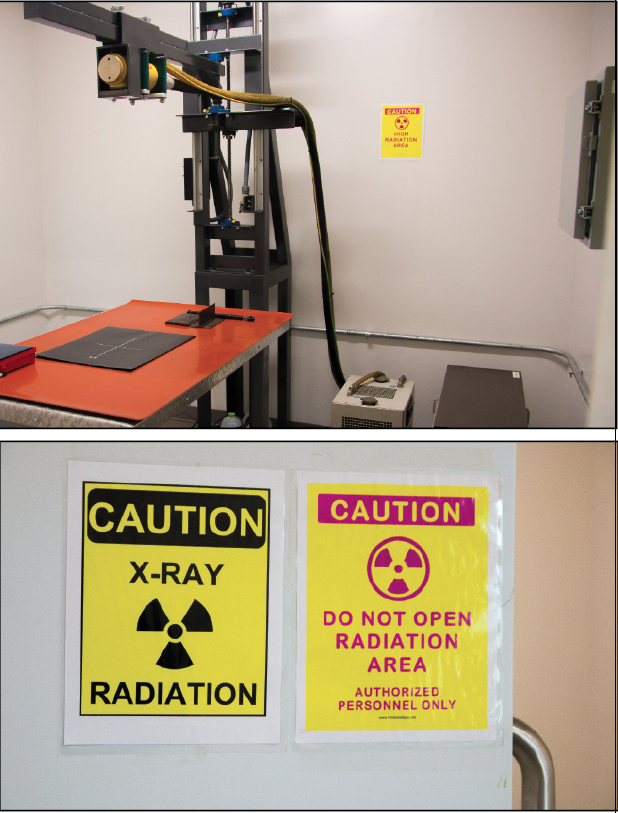 Nondestructive testing
Top photo, a lead lined room is the practical area for SAU Tech’s nondestructive testing program. Bottom photo: Signs warn of the dangerous radiation present during testings. Safety procedures take top priority in the program, with students having a full course devoted to radiation safety. 