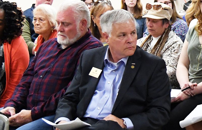  In this file photo State Rep. Brandt Smith, R-District 58, listens as community members express their concerns during a board of visitors meeting at the Arkansas School for Mathematics, Sciences, and the Arts on Monday.
(The Sentinel-Record/Grace Brown)