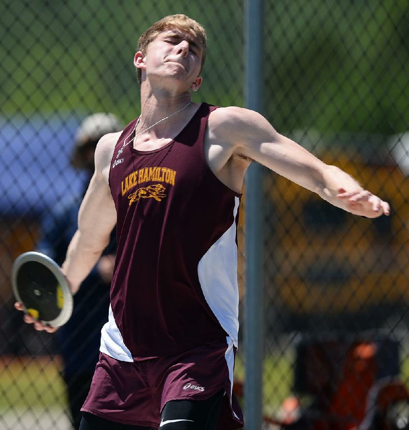 Haze Farmer of Lake Hamilton won the state high school decathlon championship with 6,192 points in Fayetteville on Thursday. 