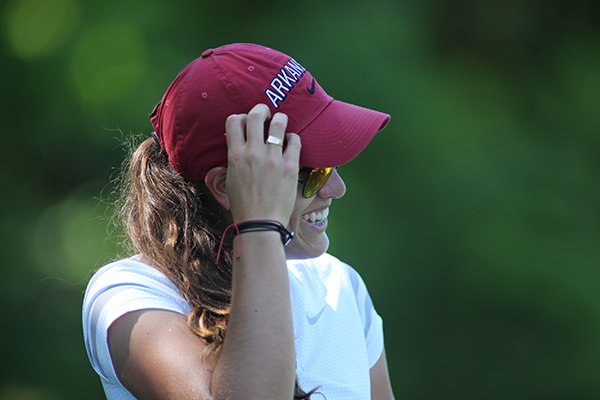 Arkansas senior golfer Maria Fassi smiles during the practice round for the NCAA Golf Championships on Thursday, May 16, 2019, at Blessings Golf Club in Johnson.