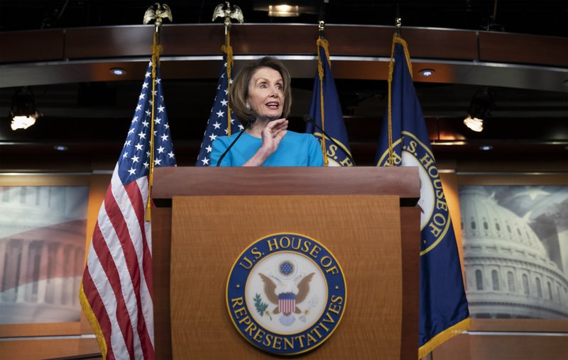In this May 16, 2019, photo, House Speaker Nancy Pelosi of Calif., speaks at the Capitol in Washington. Democrats in the House are poised to approve sweeping anti-discrimination legislation that would extend civil rights protections to LGBT people by prohibiting discrimination based on sexual orientation or gender identity. Dubbed the Equality Act, the bill is a top priority of Pelosi, who said it will bring the nation “closer to equal liberty and justice for all.’’ (AP Photo/J. Scott Applewhite)