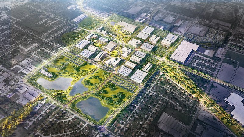 This artist rendering shows the redesign of the campus of Walmart's headquarters in Bentonville.