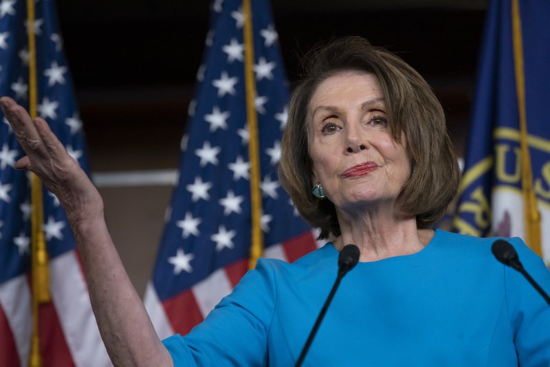 Speaker of the House Nancy Pelosi, D-Calif., meets with reporters at her weekly news conference at the Capitol in Washington, Thursday, May 16, 2019. Pelosi says the U.S. must avoid war with Iran, and she says the White House has &quot;no business&quot; moving toward a Middle East confrontation without approval from Congress. (AP Photo/J. Scott Applewhite)