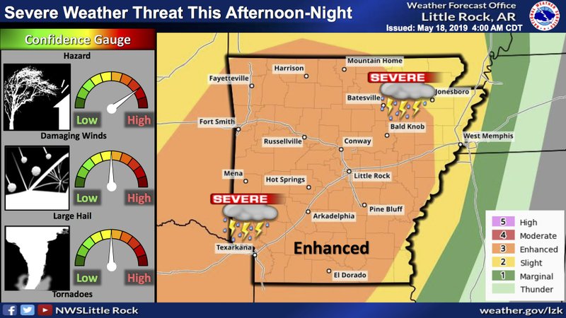 Much of the state is at an enhanced risk for severe weather on Saturday, according to this National Weather Service graphic. 