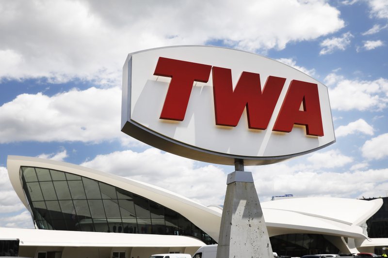 The TWA terminal at New York's John F. Kennedy International Airport comes out of retirement to open as a hotel, Wednesday, May 15, 2019. (AP Photo/Mark Lennihan)