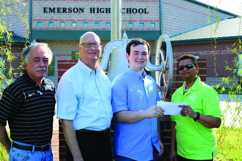 Emerson High 2019 graduate Preston Flow is awarded the fifth annual Emerson High Class of ’74 Scholarship by representatives of the class Bill Dailey, Greg Matthews and Cathy Shaw.