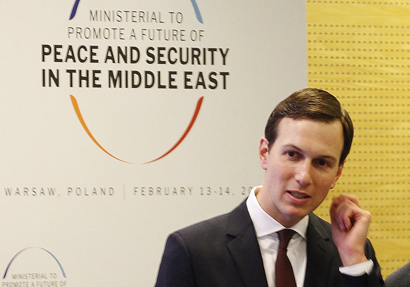 FILE - In this Feb. 14, 2019, file photo, White House Senior Adviser Jared Kushner attends a conference on Peace and Security in the Middle East in Warsaw, Poland. The Trump administration will unveil the first phase of its long-awaited blueprint for Mideast peace next month at a conference in the region designed to highlight economic benefits that could be reaped if the Israeli-Palestinian conflict is resolved, the White House said Sunday, May 19. (AP Photo/Czarek Sokolowski, File)