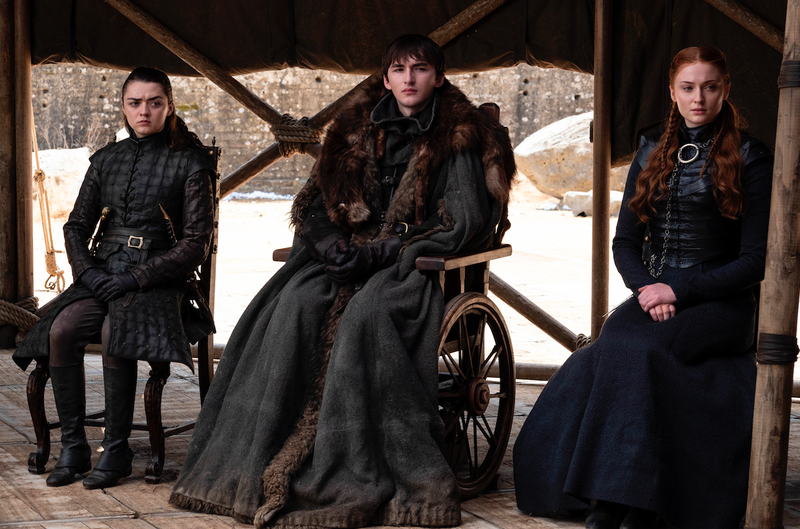 Maisie Williams (from left), Isaac Hempstead Wright and Sophie Turner in a scene from the final episode of "Game of Thrones," which  aired May 19. (HBO/AP)