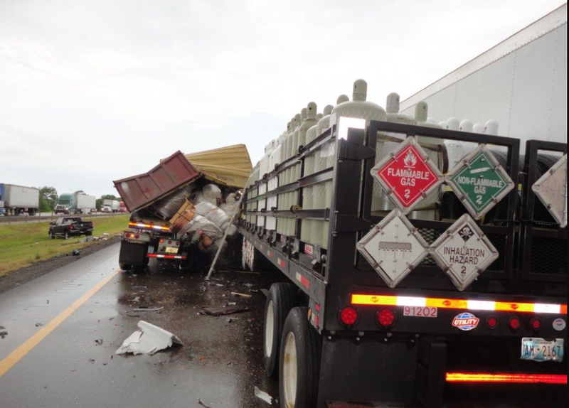 A deadly wreck along involving eight vehicles stalled traffic along Interstate 40 on May 22, 2019, for several hours. Photo by Arkansas Department of Transportation. 