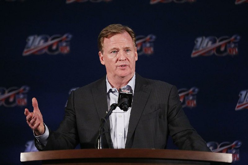 NFL Commissioner Roger Goodell addresses the media Wednesday at the football owners meeting in Key Biscayne, Fla. 