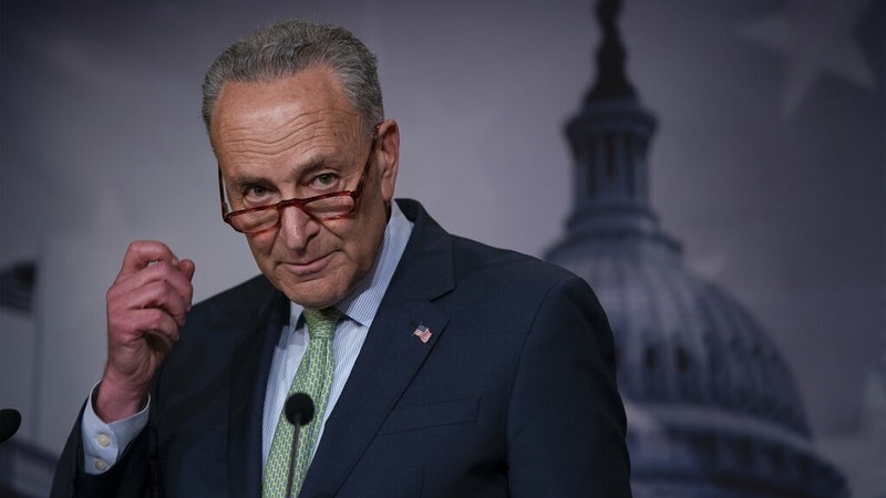 Senate Minority Leader Chuck Schumer, D-N.Y., talks to reporters just after the Senate passed a $19 billion disaster aid bill to help a number of states and Puerto Rico recover after a series of hurricanes, floods and wildfires, at the Capitol in Washington, Thursday, May 23, 2019. Republican leaders agreed to Democrats' demand to toss out President Donald Trump's $4.5 billion request to address a record influx of Central American migrants who are fleeing violence in Guatemala, Honduras and elsewhere and coming to the United States. (AP Photo/J. Scott Applewhite)