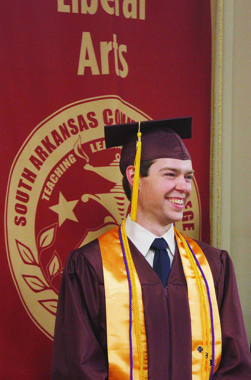 Jonathan Lewis Harbour prepares to graduate with the highest honors during the South Arkansas Community College Spring Commencement Ceremony at the El Dorado Conference Center.