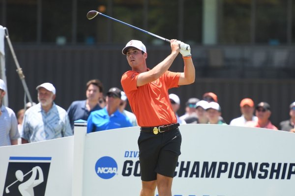 OSU's Matthew Wolff tees off on hole 1 Monday May 27, 2019 during the NCAA Men’s Golf Tournament at Blessings Golf Club in Fayetteville.
