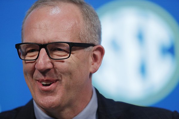 SEC Commissioner Greg Sankey speaks during a news conference, Friday, Nov. 30, 2018, in Atlanta. Georgia and Alabama will play Saturday in the Southeastern Conference championship NCAA college football game. (AP Photo/John Bazemore)

