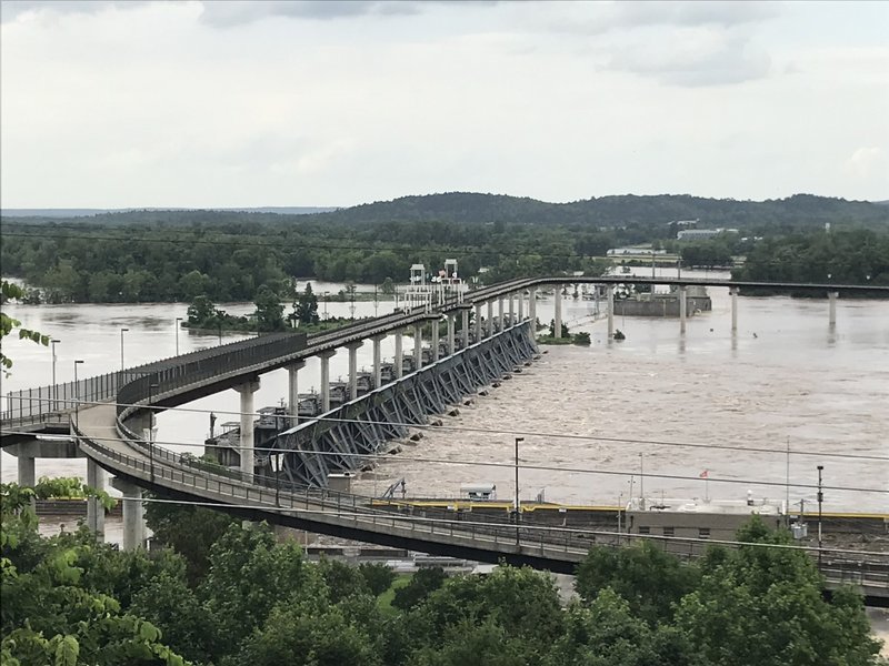 The Big Dam Bridge is closed, Tuesday, May 28, due to rising water levels on the Arkansas River.