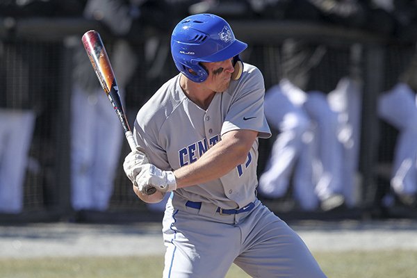 Central Connecticut's Buddy Dewaine at bat during an NCAA college baseball game against Bryant, Saturday, March 23, 2019, in Smithfield, R.I. (AP Photo/Stew Milne)