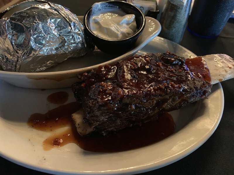 The Asian Glazed Ribs -- or actually one huge Asian-glazed rib -- was the big-winner entree at South Boulevard on Maumelle Boulevard in North Little Rock. Arkansas Democrat-Gazette/Eric E. Harrison