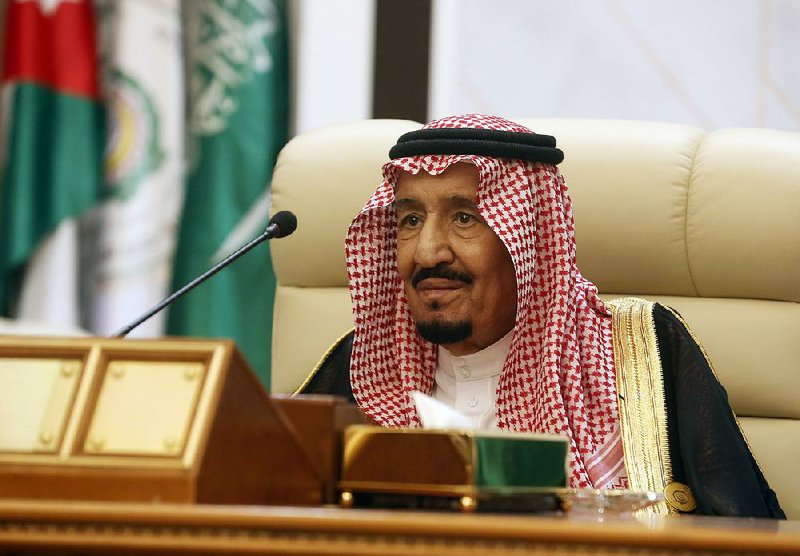 Saudi Arabia’s King Salman chairs an emergency summit of Gulf Arab leaders in Mecca, Saudi Arabia, Thursday, May 30, 2019. King Salman opened an emergency summit of Gulf Arab leaders in the holy city of Mecca on Thursday with a call for the international community to use all means to confront Iran, but he also said the kingdom extends its hand for peace. 