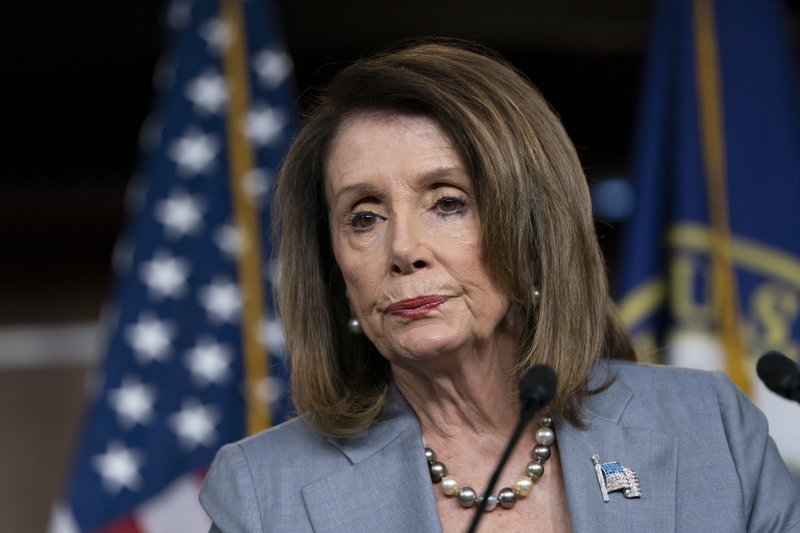 FILE - In this May 9, 2019, Speaker of the House Nancy Pelosi, D-Calif., meets with reporters the day after the House Judiciary Committee voted to hold Attorney General William Barr in contempt of Congress, on Capitol Hill in Washington. (AP Photo/J. Scott Applewhite, file)