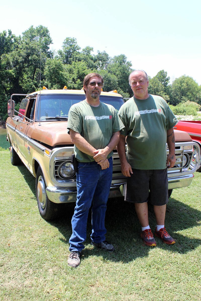 MEGAN DAVIS/MCDONALD COUNTY PRESS Keith Dickson, owner of FORDification, and local sponsor, Fred Nelson, stand in front of Dickson's antique Ford Ranger during the 2018 event. Dickson and his family travelled from Nebraska to attend the event on Saturday.