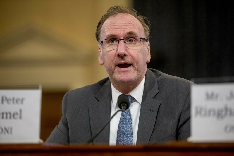 Office of the Director of National Intelligence National Intelligence Council counselor Peter Kiemel speaks at a House Intelligence Committee hearing on national security implications of climate change on Capitol Hill in Washington, Wednesday, June 5, 2019. (AP Photo/Andrew Harnik)