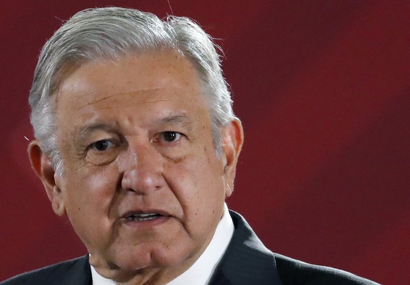 FILE - In this April 9, 2019 file photo, Mexican President Andres Manuel Lopez Obrador answers questions from journalists at his daily 7 a.m. press conference at the National Palace in Mexico City, Tuesday. Obrador is planning to hold a "unity" rally on the border in Tijuana on Saturday, June 8, to "defend the dignity of Mexico." (AP Photo/Marco Ugarte, File)

