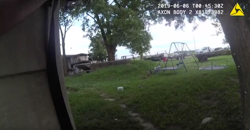 In a screen shot of body camera footage released by Jonesboro police, a negotiator speaks to Jay Michael Clem, 37, from behind the corner of a building. SWAT officers fatally shot Clem after a four-hour-long standoff, authorities said.