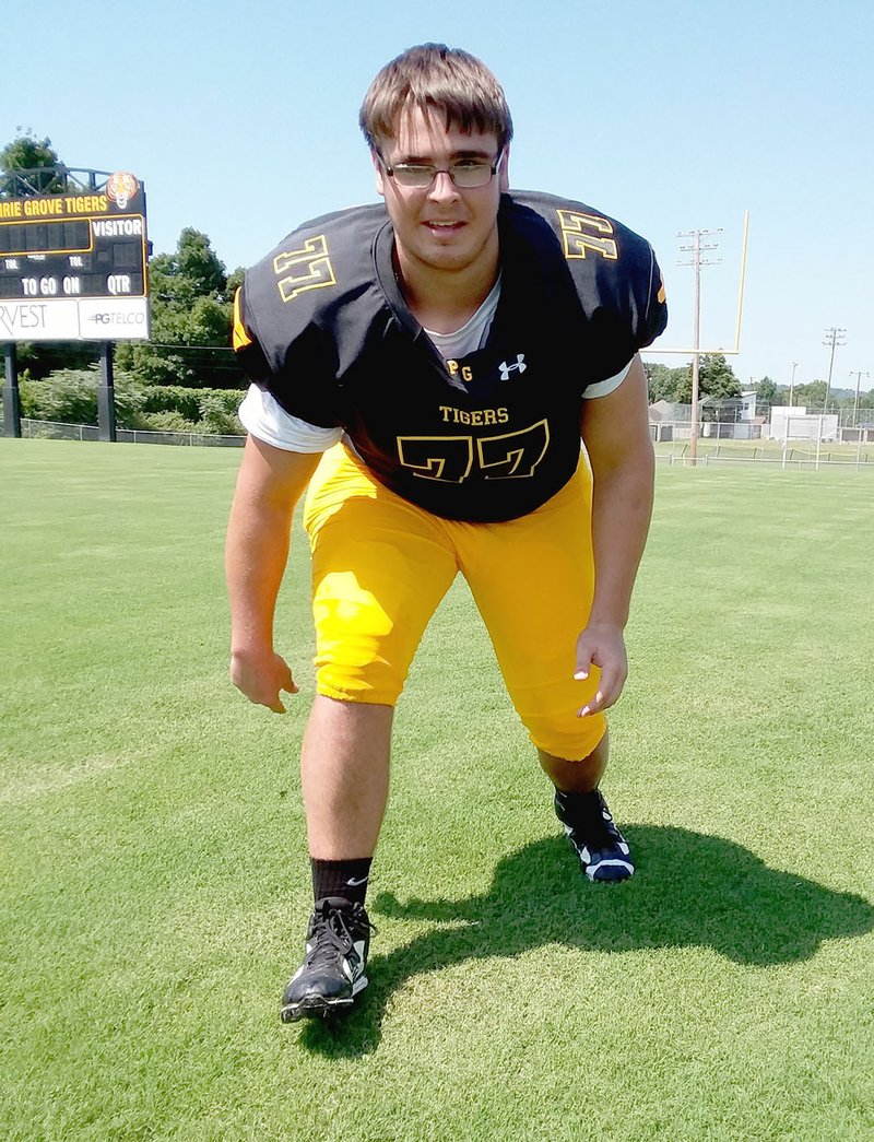 MARK HUMPHREY ENTERPRISE-LEADER Prairie Grove junior Hayden Black (6-2, 270) anchored the Tiger offensive line as a returning starter at tackle. He wasn't bad on defense either where he plugged gaps. Black was named All-Conference.