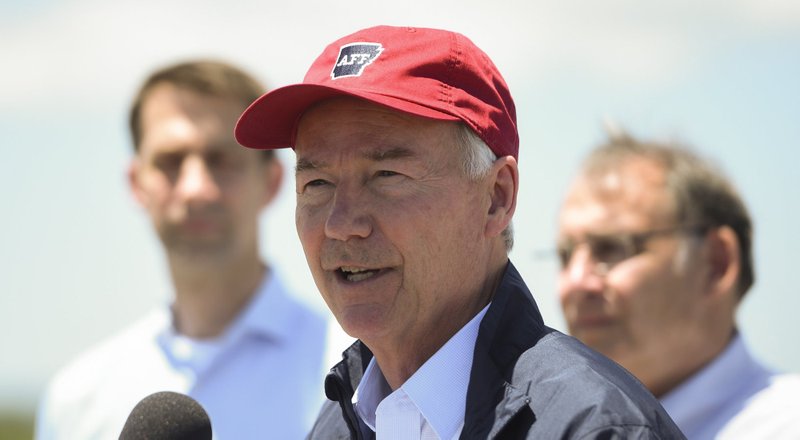 Governor Asa Hutchinson speaks, Thursday, May 30, 2019 at the Garrison Avenue Bridge in Fort Smith. 