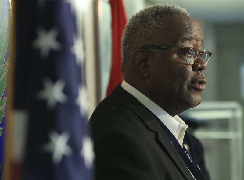 FILE — Little Rock Police Chief Keith Humphrey speaks during a press conference at police headquarters in April 2019.