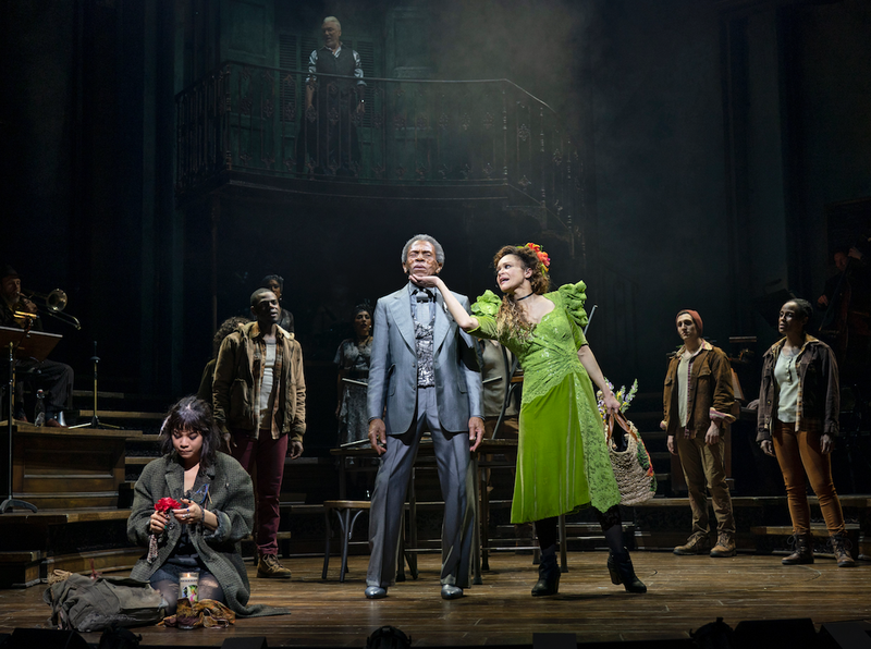André De Shields (center), Eva Noblezada (left) and Amber Gray perform in the musical "Hadestown" at the Walter Kerr Theater in New York. The hit musical by Anais Mitchell won eight Tony Awards including Best Musical and De Shields as best featured actor in a musical. (The New York Times/SARA KRULWICH)