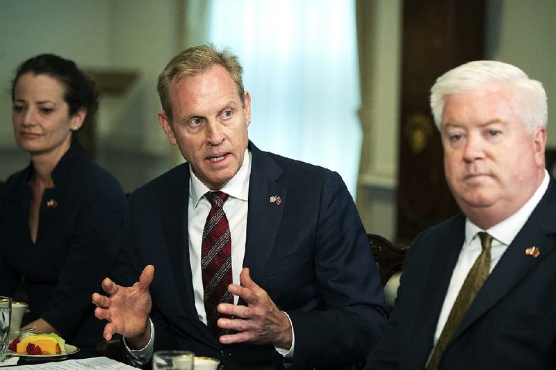 Acting Defense Secretary Patrick Shanahan speaks about the situation in the Persian Gulf region during a meeting Friday at the Pentagon with the Portuguese defense minister. 