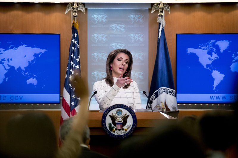 State Department spokesperson Morgan Ortagus speaks at a news conference at the State Department in Washington, Monday, June 17, 2019.