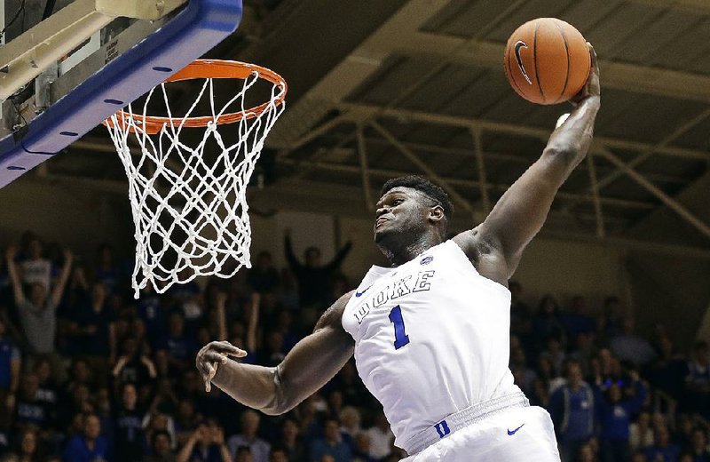 Duke’s Zion Williamson (1) is expected to be the first overall pick in Thursday’s NBA draft by the New Orleans Pelicans. After the Pelicans honored Anthony Davis’ request by trading him to the Los Angeles Lakers, Williamson is in position to become the new face of the franchise.