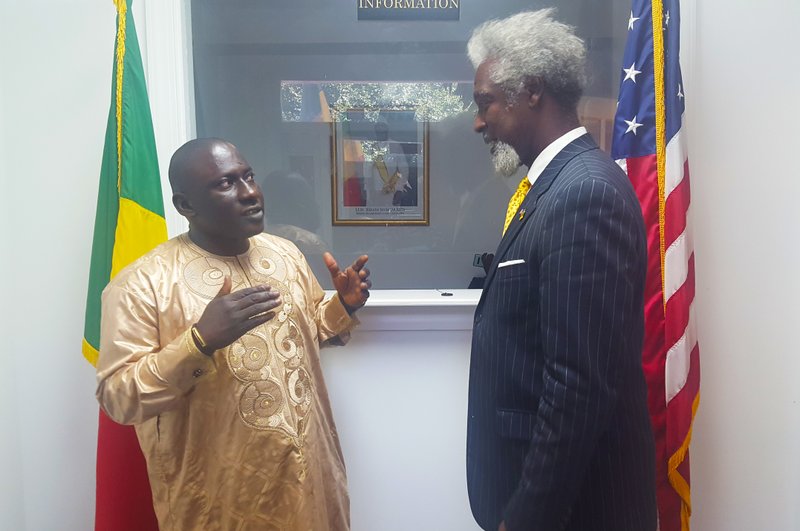Waldo native Juan Minniefield (right) last week during a recent trip to the nation's capital talks with Ambassador Mahamadou Nimaga at Mali's Embassy in Washington D.C.