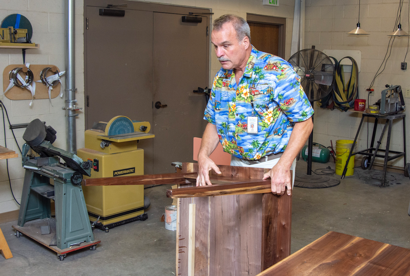 Andy Zawacki in his shop at the Historic Arkansas museum. Zawacki has built many pieces of furniture used by the museum in exhibits. (Arkansas Democrat-Gazette/CARY JENKINS)
