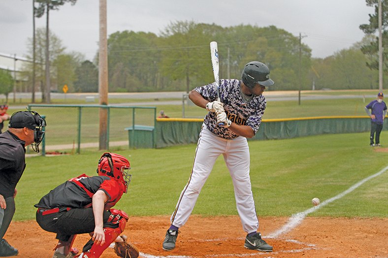 Terrance Armstard/News-Times Junction City's Charles Hoof watches a pitch during the Dragons' contest against Murfreesboro during the 2019 season at Junction City. Hoof, who played a key role in the Dragons winning the 2A state championship last month, will participate in the AHSCA All-Star Game Friday in Conway.