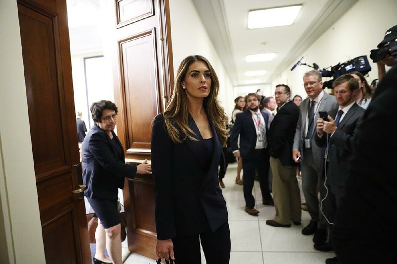 Hope Hicks leaves a closed hearing Wednesday on Capitol Hill. The former White House communications director gave no testimony about her time in the West Wing but reportedly did answer some questions about the 2016 presidential campaign.