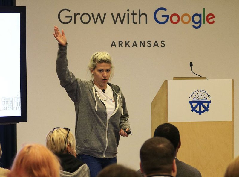 Paula Fogarty with Google leads the first Grow with Google workshop Wednesday at the William F. Laman Library in North Little Rock.
