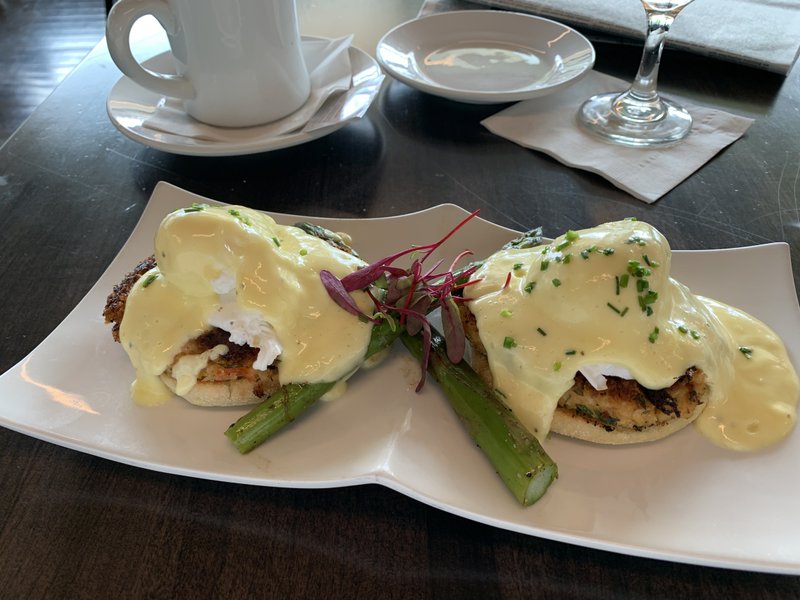 Chef Andre Poirot's New Orleans-style crab cakes are the basis for the Crab Cake Benedict he's serving for Sunday brunch at 42 bar &amp; table. Arkansas Democrat-Gazette/Eric E. Harrison


