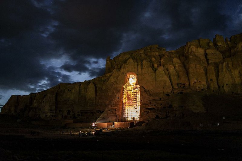 A 3-D projection of how a destroyed Buddha, known as Solsol to locals, might have looked in Bamiyan, Afghanistan. Since the Taliban destroyed the two giant statues in March 2001, the degradation has continued, while Afghanistan and the international community have spent 18 years debating what to do to protect or restore the site. 