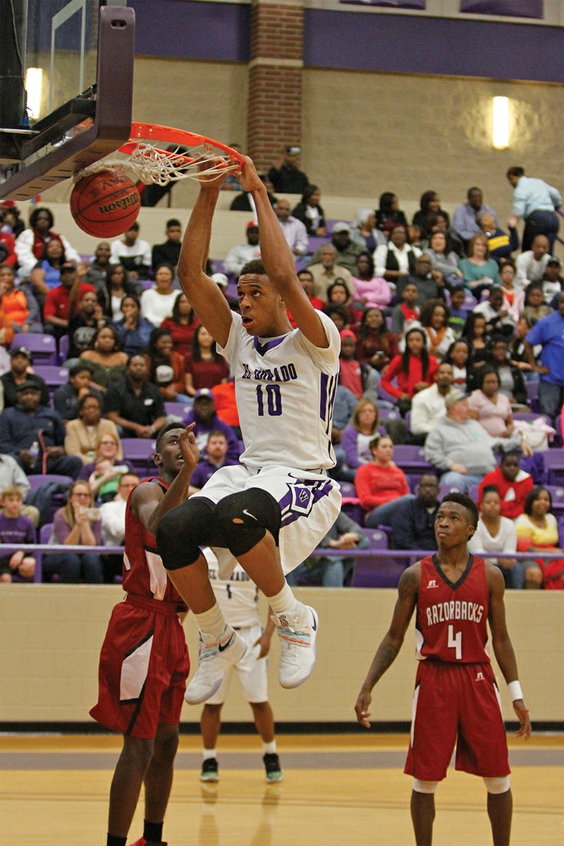Terrance Armstard/News-Times n this file photo, El Dorado's Daniel Gafford goes up a dunk against Texarkana during their game at Wildcat Arena. Gafford was drafted by the Chicago Bulls with the 38th pick in the the 2019 NBA Draft Thursday.