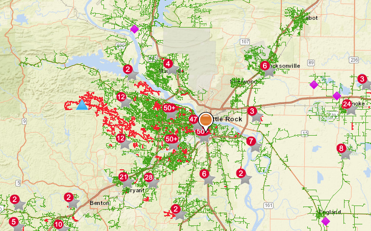 Entergy Power Outage Map Power restoration times for Arkansas cities